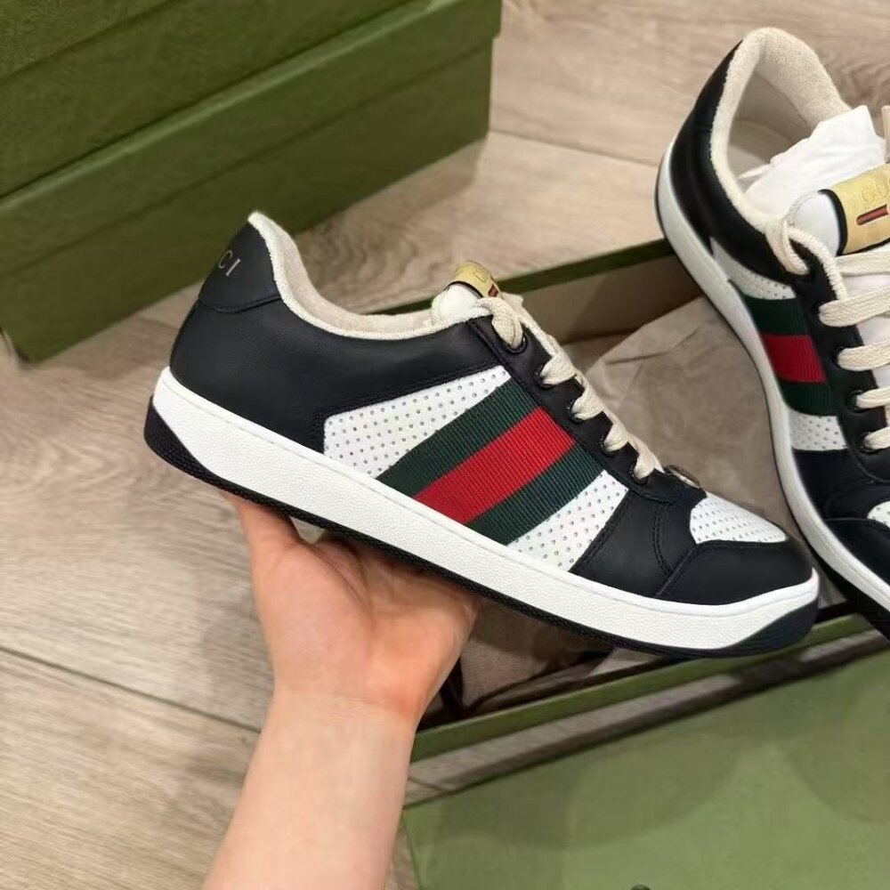 Gucci Black Sneakers with Red and Green Stripes